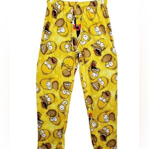 Vintage Homer Simpson Men’s Pajama Pants Small Yellow‎ Fleece Drawstring Lounge